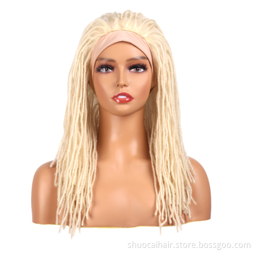 Long Black Straight Headband Dreadlock Wig Synthetic Soft Faux Locs Wigs Braiding Crochet Twist Hair Wigs For Black Women/Men